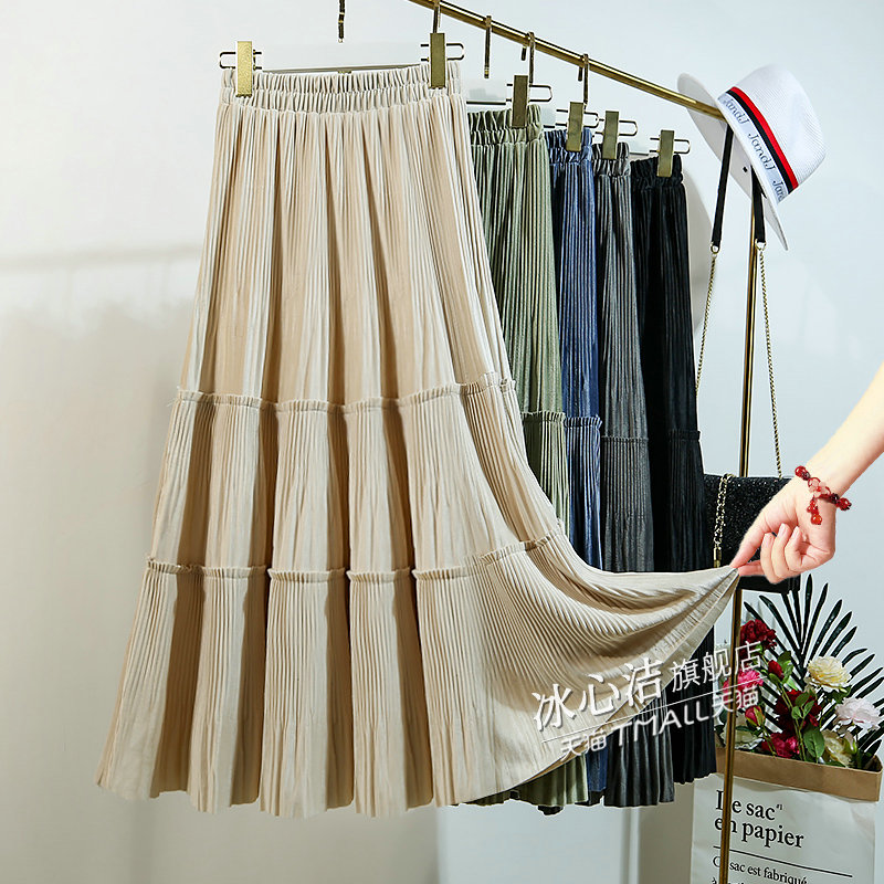 冬季黑色丝绒灯芯绒中长款半身裙 冰心洁半身裙