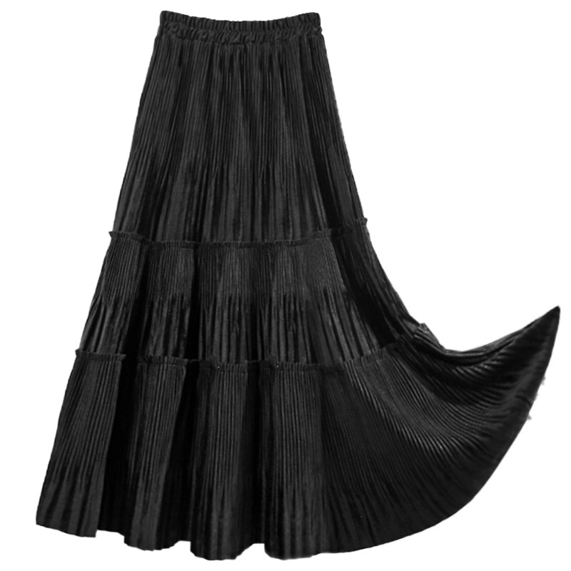 冬季黑色丝绒灯芯绒中长款半身裙 冰心洁半身裙