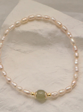 巴洛克珍珠和田玉手环饰品女小众设计网红手链单圈简约气质手串