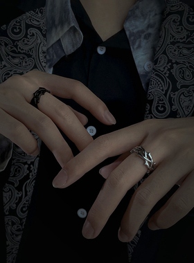 氚气戒指925银小众男潮时尚个性食指设计感冷淡风女简约单身戒