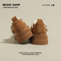 BEIXIN North Shore Flower Mist ~ Europe Standing Fur Lefu Shoes Womens Winter 100 Lap Glint Warm And Thick Undercotton Shoes