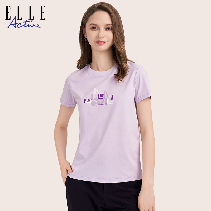 ELLE Active印花短袖T恤女 索罗纳抗菌凉感透气百搭t恤2024春夏 - 图1