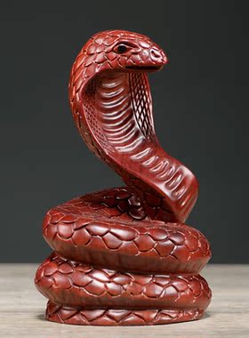红花梨木雕十二生肖蛇实木质客厅装饰红木办公室风水蛇摆件工艺品