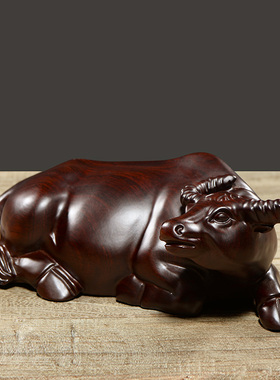 黑檀木雕水牛摆件客厅十二生肖牛红木卧牛家居装饰实木雕刻工艺品