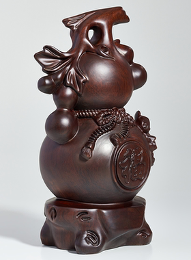 实木雕刻葫芦摆件红木质新中式福禄祝寿礼品客厅玄关电视柜工艺品