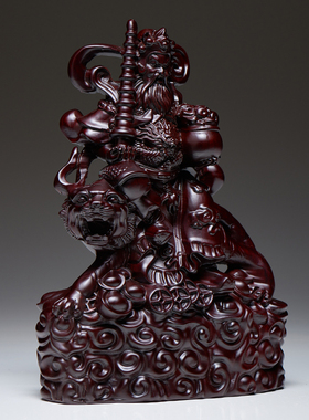 黑檀木雕武财神赵公明摆件家用供奉五路财神骑虎赵公明神像工艺品