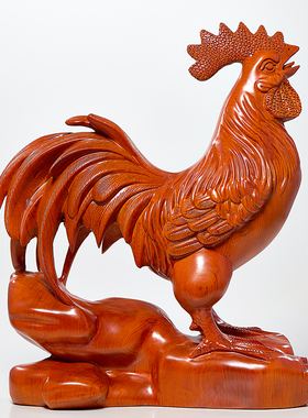 实木鸡摆件花梨木雕十二生肖公鸡吉祥物中式客厅卧室工艺装饰礼品