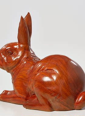 实木雕兔子摆件家居客厅玄关酒柜办公室十二生肖兔吉祥物生日礼物