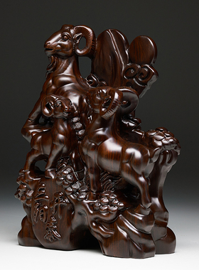 三羊开泰摆件实木三阳开泰生肖羊吉祥物木头羊客厅装饰工艺品摆设