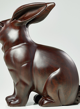 黑檀木雕兔子摆件实木十二生肖兔工艺品家居客厅玄关装饰动物摆设