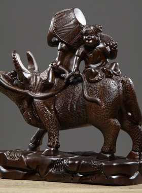 刺史黑檀木雕牧童骑牛摆件工艺品实木童子牧牛家居客厅装饰品摆设