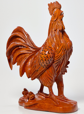 花梨木雕刻公鸡摆件实木风水家居卧室装饰品红木十二生肖鸡工艺品