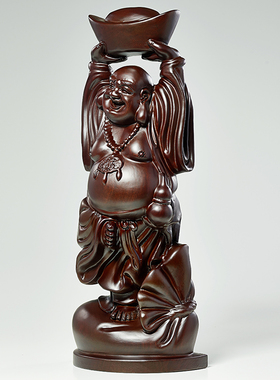 实木雕刻笑纳八方财弥勒佛摆件客厅乔迁新居家居装饰笑佛大肚佛像