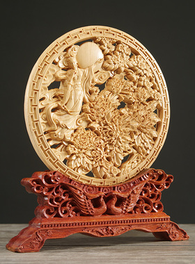 刺史太行崖柏木雕嫦娥奔月摆件根雕实木质家居饰品雕刻装饰工艺品