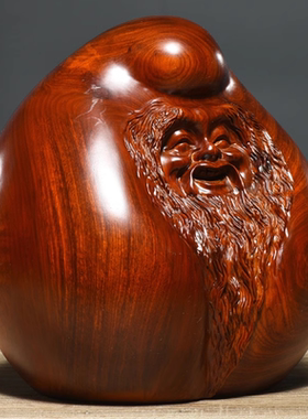 刺史花梨木雕刻寿桃摆件老寿星红木家居工艺品送长辈祝寿生日礼品