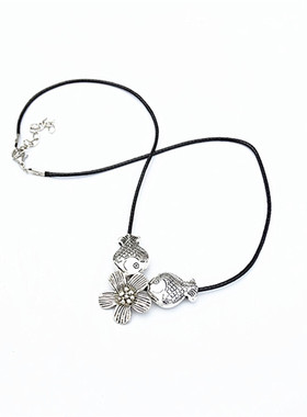 民族风藏银项链手工原创新款锁骨苗银首饰情侣接吻双鱼饰品满包邮