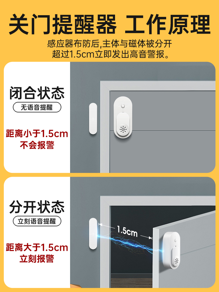 关门语音提醒器请随手关门语音报警器房门冰箱保险柜开门门磁 - 图2