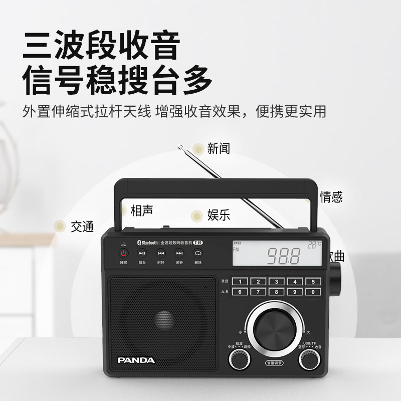 熊猫T-19收音机2024新款全波段专业级老人专用老年蓝牙短波半导体
