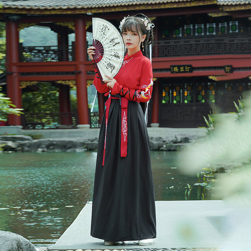 汉服女中国风仙气飘逸古风武侠装改良齐腰裙学生班服情侣古装男女 - 图2