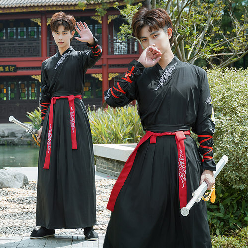 汉服女中国风仙气飘逸古风武侠装改良齐腰裙学生班服情侣古装男女 - 图1