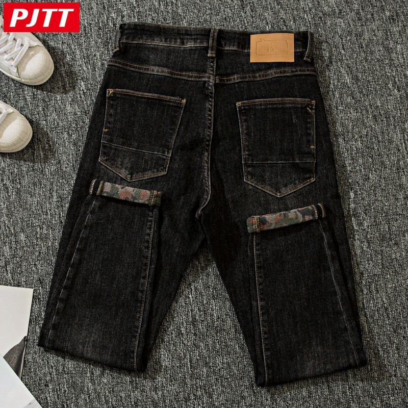 潮牌早春黑灰色男修身韩版底牛仔裤 pagatuteng牛仔裤