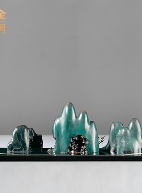 《江山如画》全黄铜山水铜摆件工艺品新中式家居客厅玄关装饰品