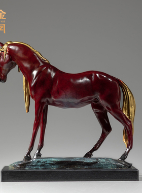《汗血宝马》黄铜马摆件工艺品新中式客厅玄关办公室装饰摆设礼品