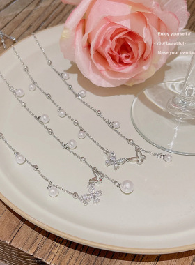 日珍珠结流苏项链配饰女夏季小众设计气质百搭钛钢锁骨链