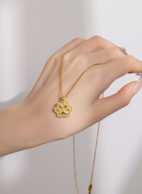 日韩轻奢可爱猫爪吊坠钛钢项链女简约百搭时尚锁骨链网红高级饰品