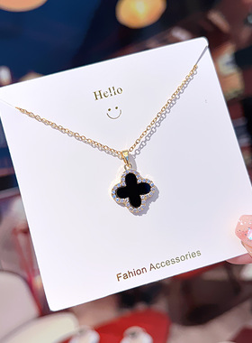 韩版气质轻奢钛钢项链女时尚百搭锁骨链花朵吊坠高级毛衣链首饰品
