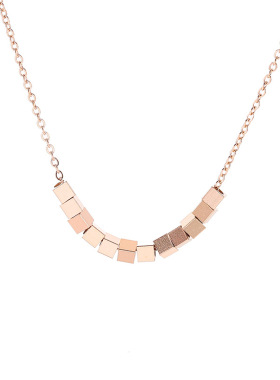 简约立体小方块吊坠18k玫瑰金八方来财钛钢项链女个性网红锁骨链