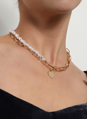 徐璐感网红金色颈联女珍珠项链