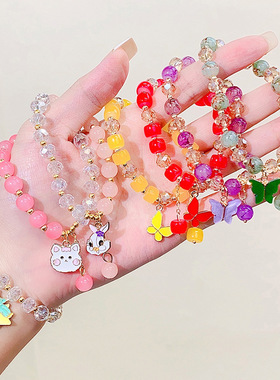 少儿手链女童紫色水晶串珠花朵手镯珠子女款女孩学生女生精致手串