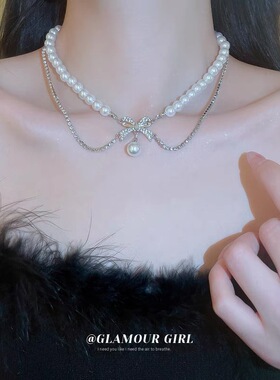 正圆2mm小米粒珍珠项链女轻奢小众高级法式极细baby锁骨颈链