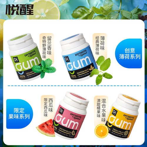 悦醒DC24木糖醇无糖口香糖60粒瓶赤藓糖醇无阿斯巴糖果薄荷水果味 - 图0