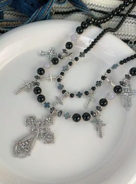 新款哥特风十字架项链甜酷辣妹重工叠戴锁骨链朋克小众个性项饰潮