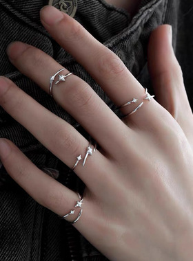 原创小众设计锆石戒指女生ins高级感冷淡风开口食指戒指环尾戒