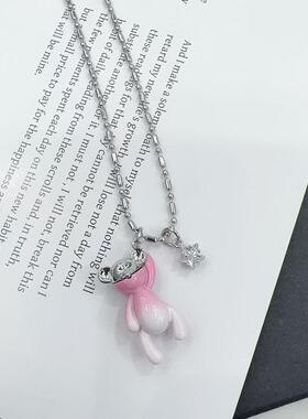 2025新款小熊吊坠项链女简约百搭卫衣链配饰高级感长款毛衣链配饰