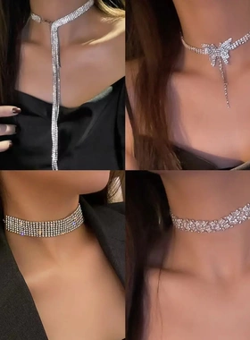 欧美镶钻水滴椭圆项链时尚高级感锁骨链小众设计冷淡风项饰女