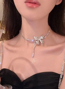 蝴蝶项链女款轻奢水钻高颜值