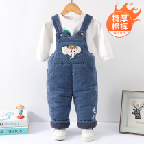 Baby braces cotton pants winter extra-thick wearing children clip cotton plus suede thickened one-year-old boy baby back with pants winter style