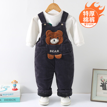 Baby braces cotton trousers clip cotton thickened outwear one year old male pant pants child boy baby back with pants winter plus suede