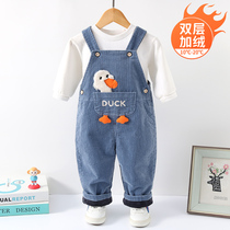 Baby gush back with pants autumn winter thickened One year old Child light Core suede Boys boy boy Fall pants for baby boy