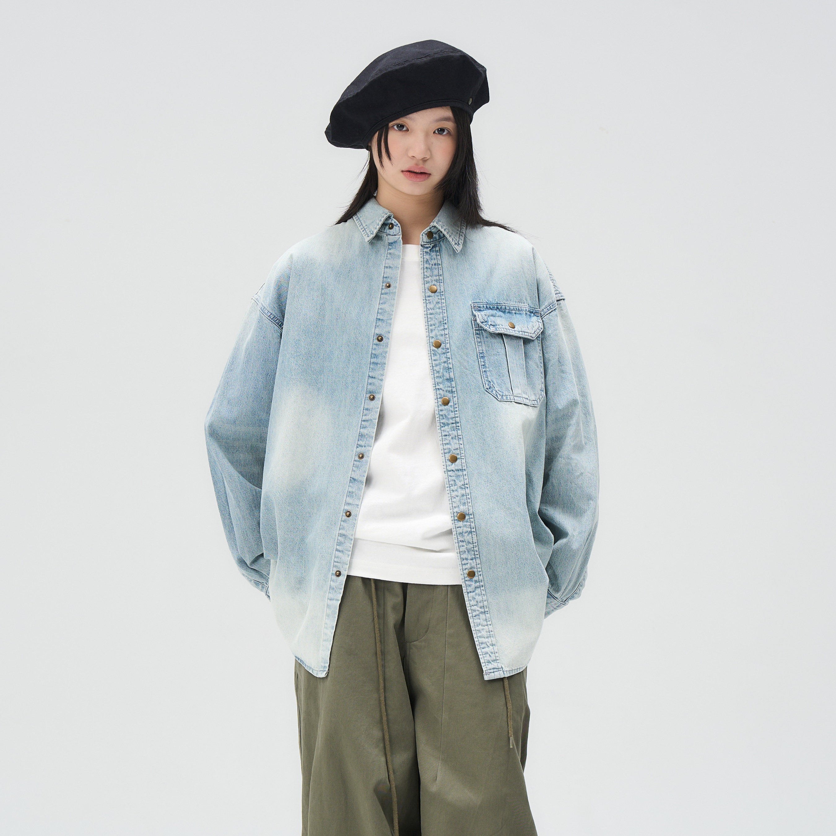 TIRES 25SS 日系复古洗水牛仔衬衫 宽松做旧薄款衬衣休闲夹克男女,淘宝优惠券,粉丝福利购,淘宝优惠卷