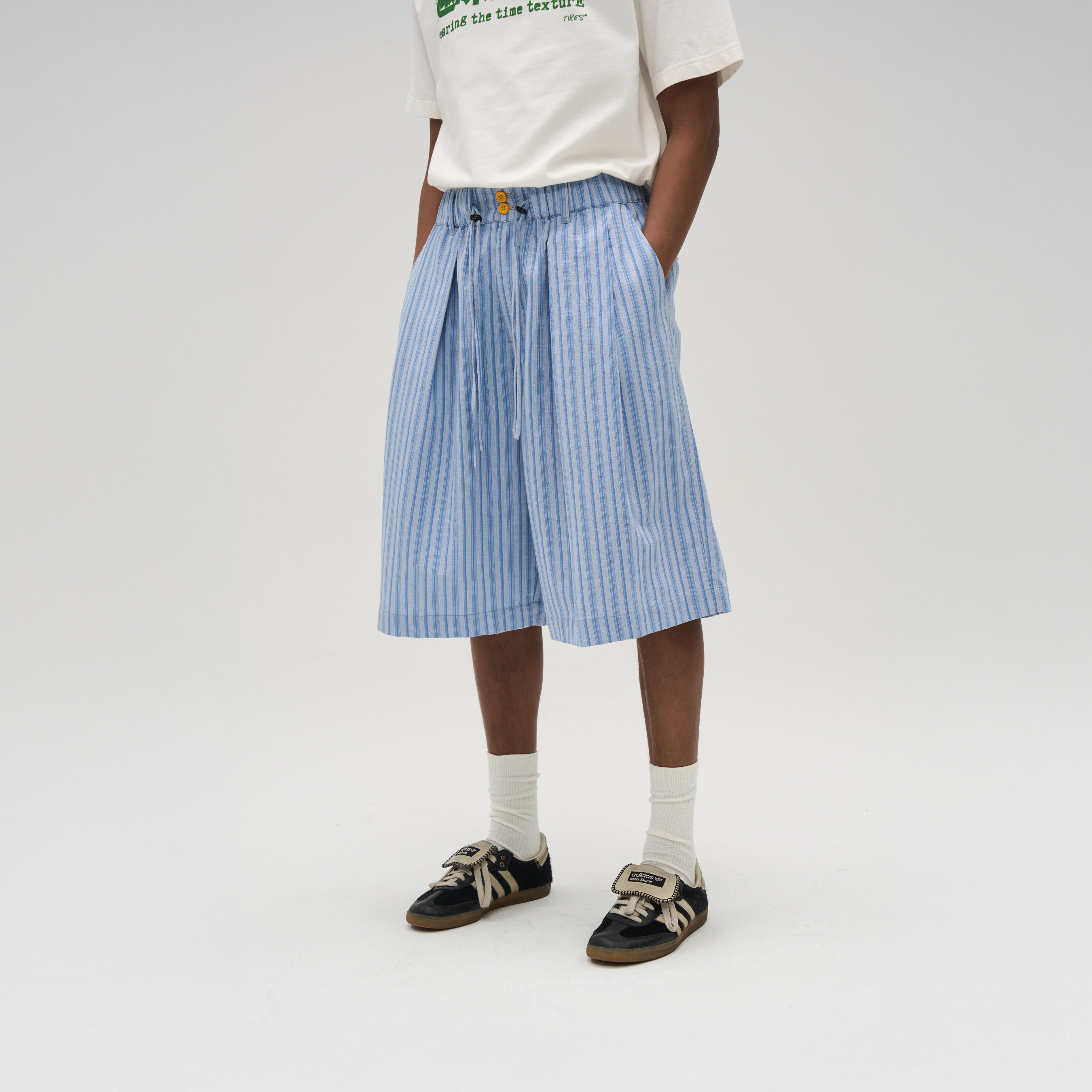 TIRES 25SS日系复古条纹阔腿八分裤 宽松休闲百搭中裤七分裤男女,淘宝优惠券,粉丝福利购,淘宝优惠卷