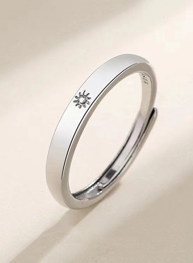 太阳月亮情侣戒指黑白一对 异地恋礼物日月之恋情侣对戒指环饰品