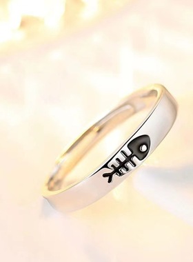 S925纯银戒指女情侣款男女一对可爱森系异地恋活扣可调节大小对戒