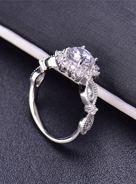 925银戒指女 时尚百搭气质1克拉D色FL净度莫桑石戒指 银饰品