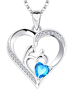 跨境热卖S925纯银母子爱心相拥抱创意项链母爱亲情心形锁骨链吊坠