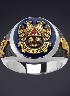 跨境畅卖金色首饰共济标志潮男滴油指环直供复古